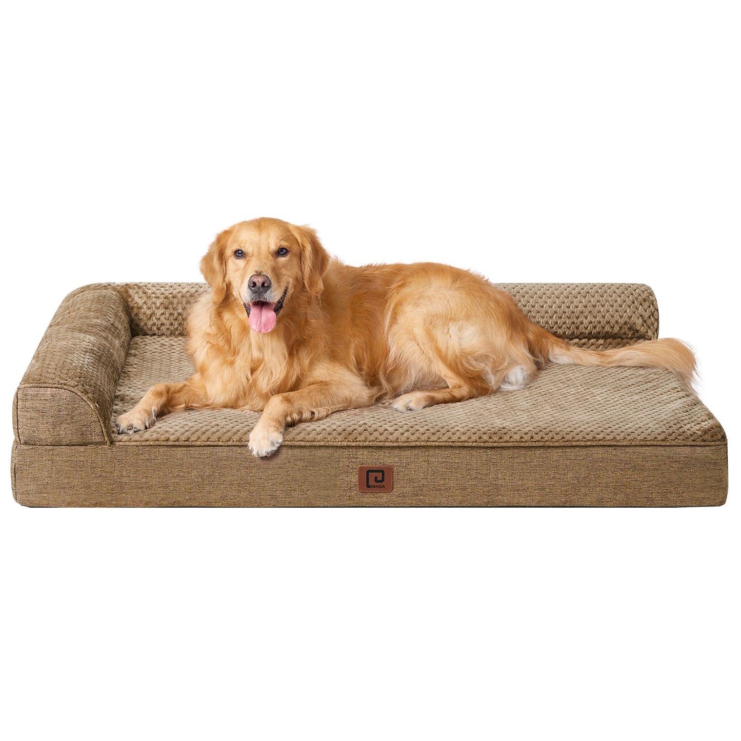 EHEYCIGA Memory Foam Dog Bed XL — Orthopedic, Washable Cover, 44x33x6 in, Camel
