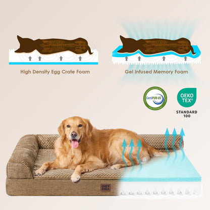 EHEYCIGA Memory Foam Dog Bed XL — Orthopedic, Washable Cover, 44x33x6 in, Camel