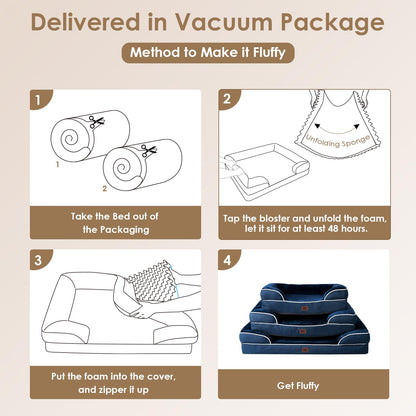 EHEYCIGA Egg-Crate Memory Foam Dog Bed – Waterproof, Large Navy (41 x 27 x 6.5 in)