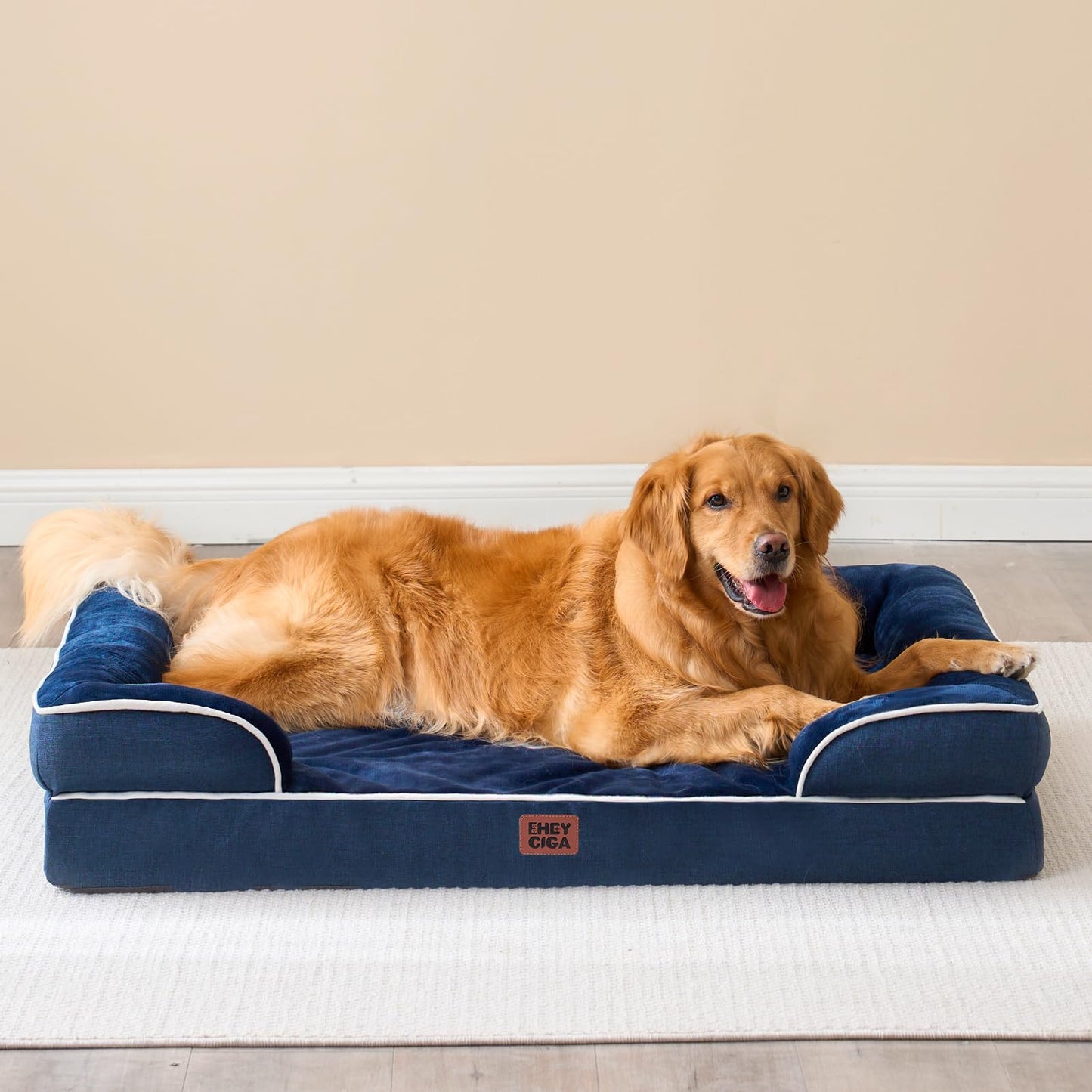 EHEYCIGA Egg-Crate Memory Foam Dog Bed – Waterproof, Large Navy (41 x 27 x 6.5 in)