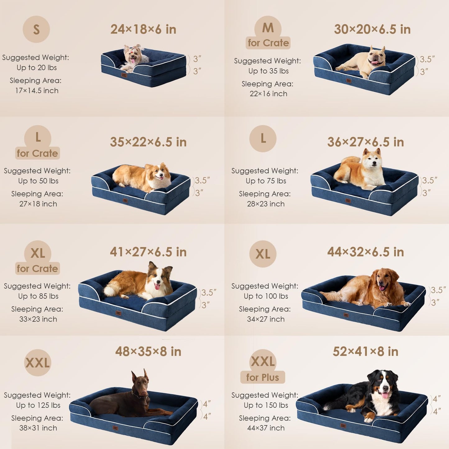 EHEYCIGA Egg-Crate Memory Foam Dog Bed – Waterproof, Large Navy (41 x 27 x 6.5 in)