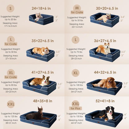 EHEYCIGA Egg-Crate Memory Foam Dog Bed – Waterproof, Large Navy (41 x 27 x 6.5 in)