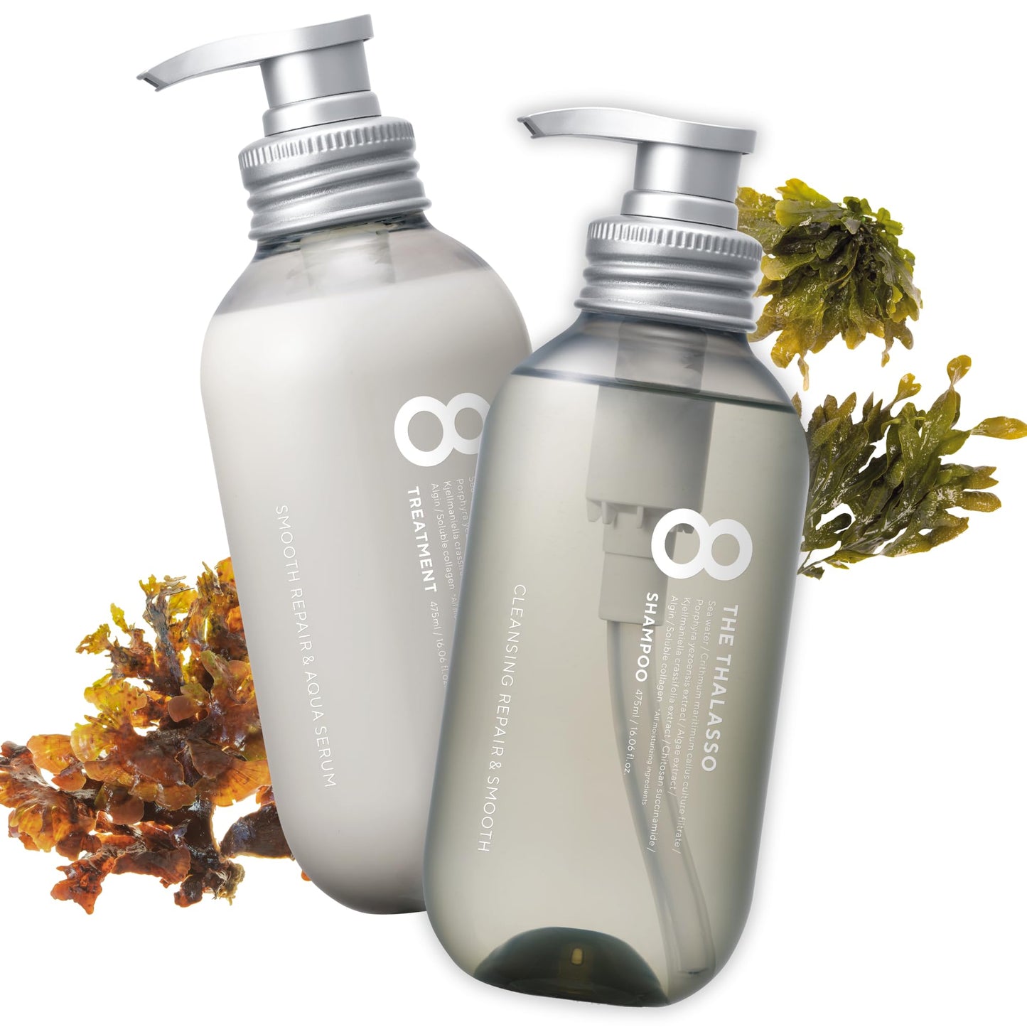 Eight the Thalasso Natural Shampoo & Conditioner Set – Detangling, Itchy Scalp Relief, Tea Tree & Peppermint, Ceramide & Collagen | Sulfate-Free (32.16 fl oz) – Japan