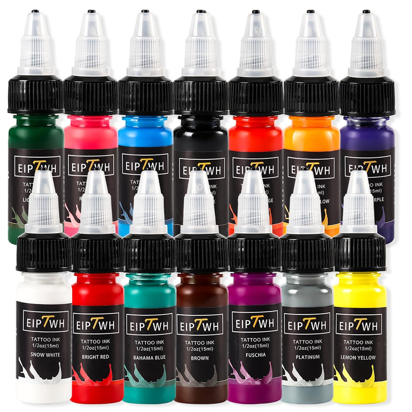 EIPTWH 14 Colors Tattoo Ink Set – 1/2oz Bottles for Bright, Long-Lasting Color