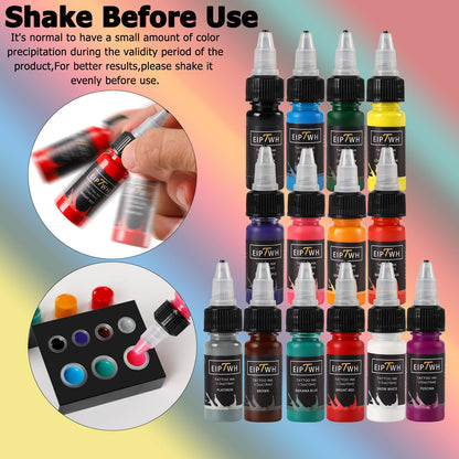 EIPTWH 14 Colors Tattoo Ink Set – 1/2oz Bottles for Bright, Long-Lasting Color
