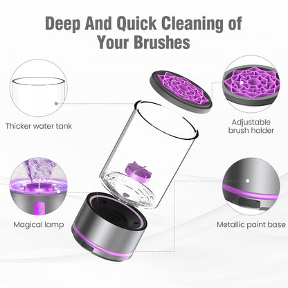 EITABEL 2-in-1 Makeup Brush Cleaner & Washer — Portable 7000 RPM Automatic Cleaner (Purple)