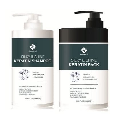 Elabore Silky & Shine Keratin Shampoo & Pack Set – 1000ml / 33.8 fl oz