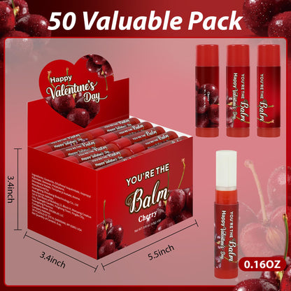 ElasignShopo 50-Pack Cherry Lip Balm Bulk for Valentines, Galentines & Party Favors
