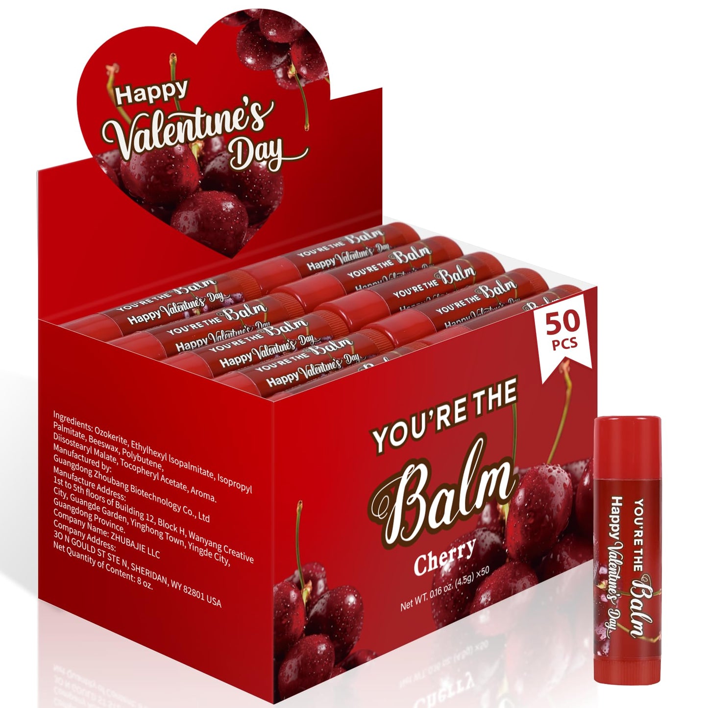 ElasignShopo 50-Pack Cherry Lip Balm Bulk for Valentines, Galentines & Party Favors