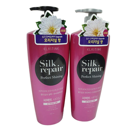 ELASTINE Silk Repair Perfect Shining Shampoo & Conditioner (550ml Each) – 2-Step Care System | Made in Korea
