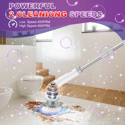 Electric Spin Scrubber — Cordless 2-Speed Cleaning with 7 Brush Heads & Extension Arm