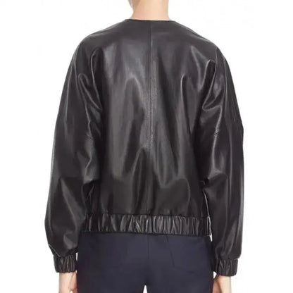 Women's Elegant Black Sheepskin Leather Bomber Jacket