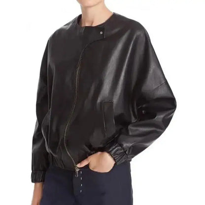 Women's Elegant Black Sheepskin Leather Bomber Jacket