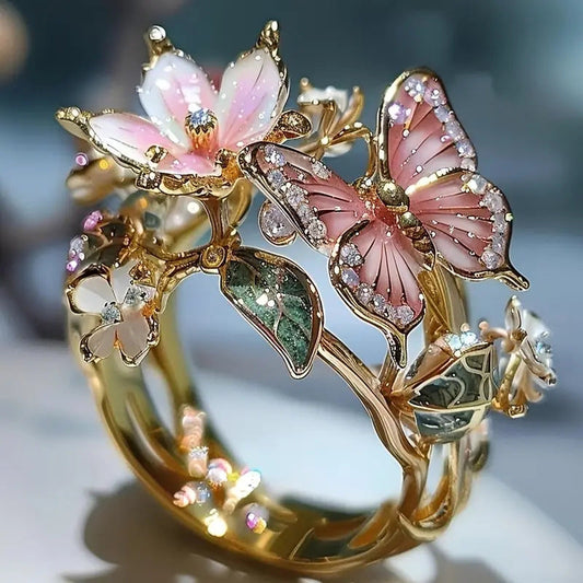 Elegant Flower Butterfly Ring