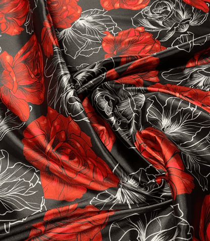 Elegant Red Rose Patterned Fabric by Metre