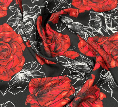 Elegant Red Rose Patterned Fabric by Metre