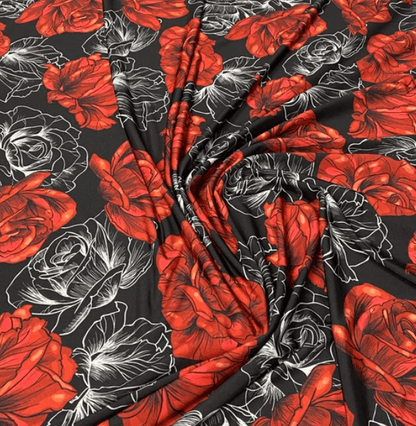 Elegant Red Rose Patterned Fabric by Metre