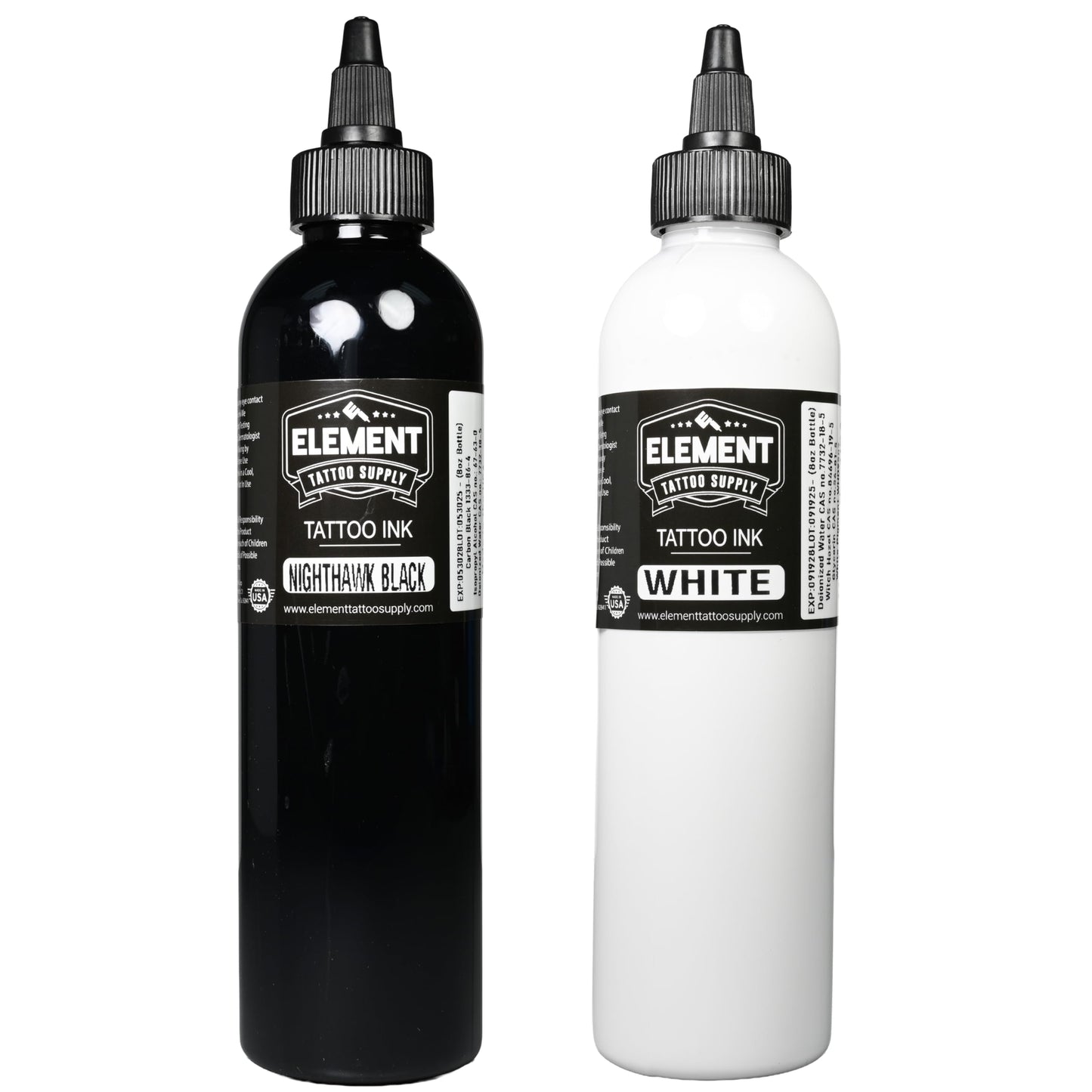 Element Tattoo Supply Black & White Ink Set – 8oz for Outlines, Shading & Highlights
