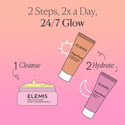 Elemis Way to Glow Exclusive Skincare Kit – Travel Set with Rose Cleansing Balm, Glow Priming Moisturizer & Midnight Facial