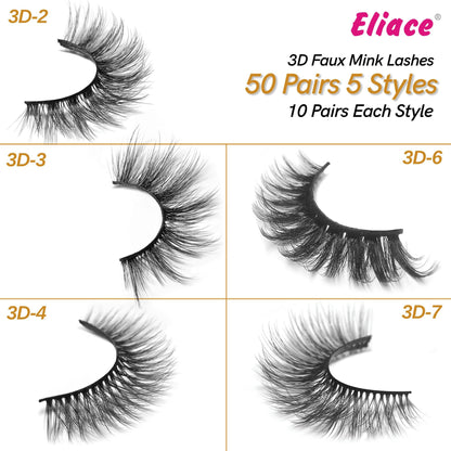 Eliace Eyelashes – 50 Pairs, 5 Styles | Luxurious Faux Mink, Natural Look