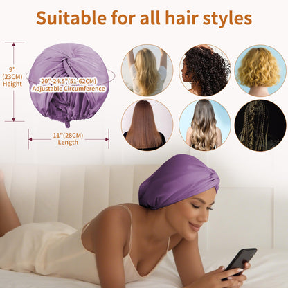 ELIO Adjustable Silk Satin Hair Bonnet – 5% Mulberry Silk, Double Layer, 20–25in, Lavender
