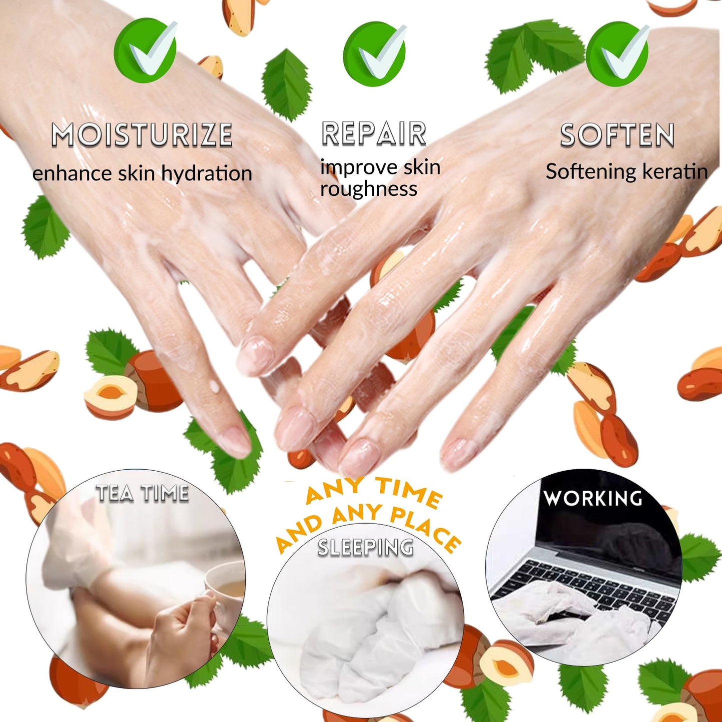 Elitzia Foot Mask & Hand Mask – Honey Almond Extract, 10-Pack Hydration Masks