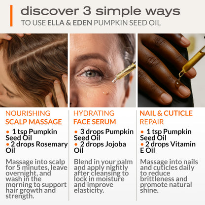 Ella & Eden Organic Pumpkin Seed Oil for Hair Growth – Cold-Pressed, Hexane-Free, 4 Fl Oz