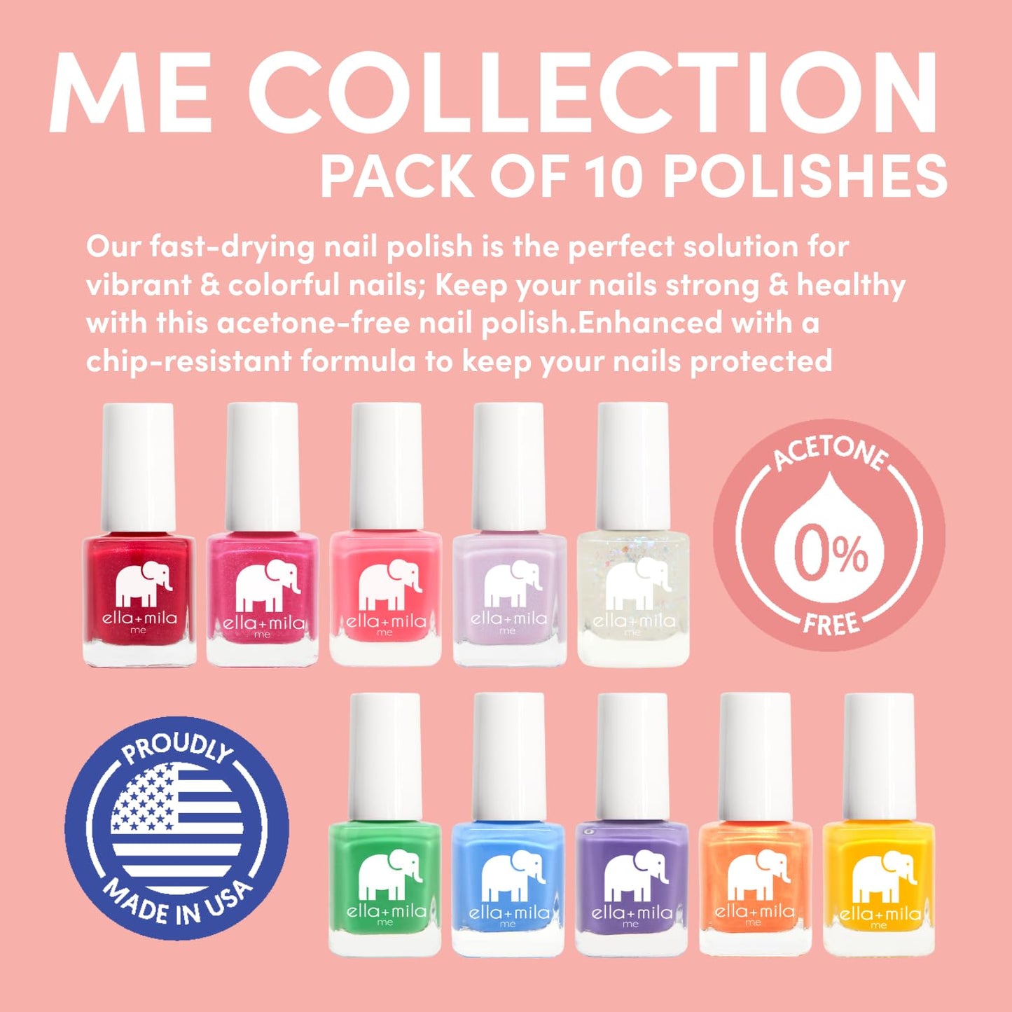 ella+mila Professional Nail Polish Set – 10 Quick-Dry, Vegan & Non-Toxic, 0.24 fl oz Each