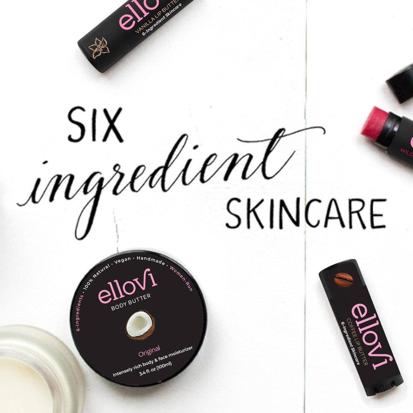 Ellovi Coffee Lip Butter – 4-Pack All-Natural Lip Balm with 6 Vegan Ingredients