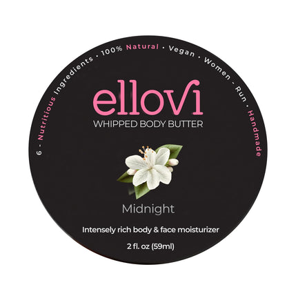 Ellovi Midnight All-Natural Whipped Body Butter | 2 oz | 6-Ingredient Vegan Moisturizer