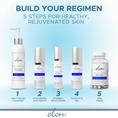 Elon Hyaluronic Acid Serum for Face & Neck - Hydration, Vitamin C & E, Jojoba Oil