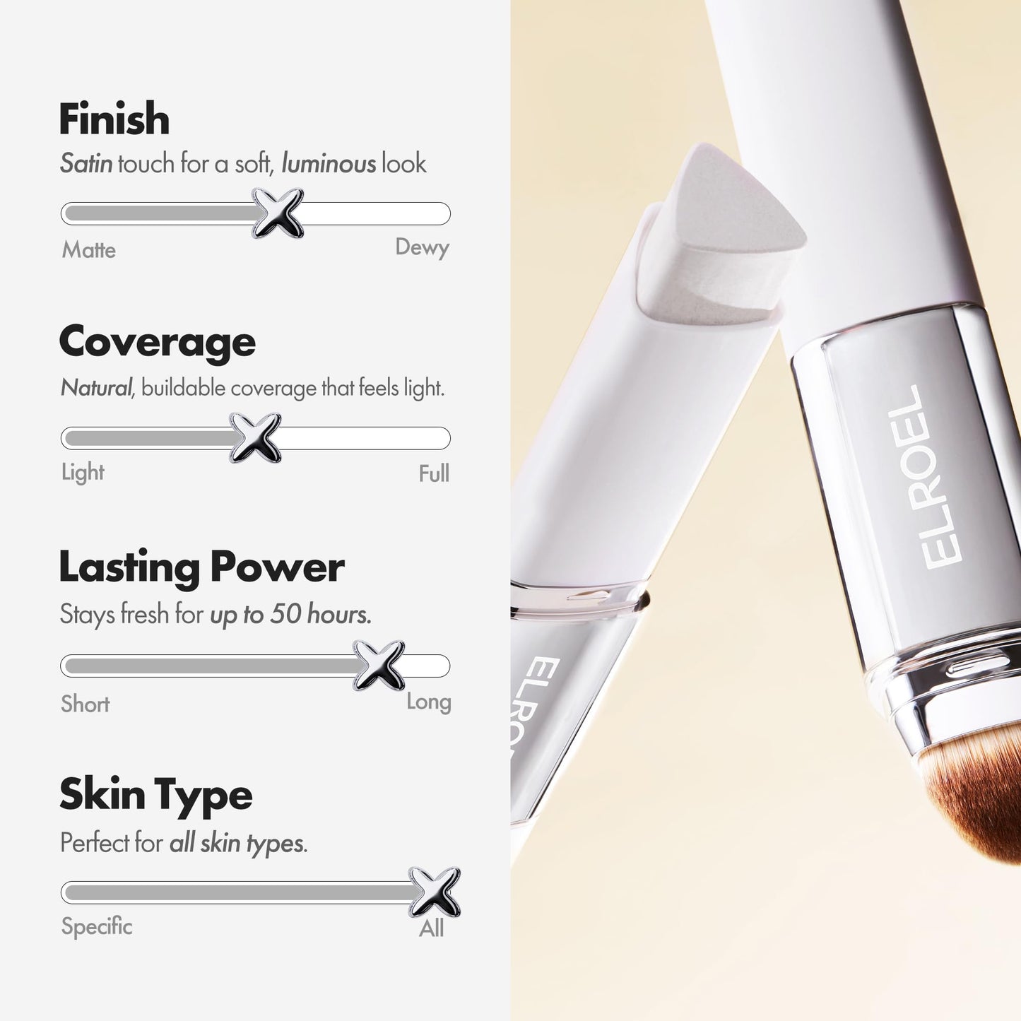 ELROEL BLANC Cover Stick V – Color-Changing Foundation with Detachable Brush