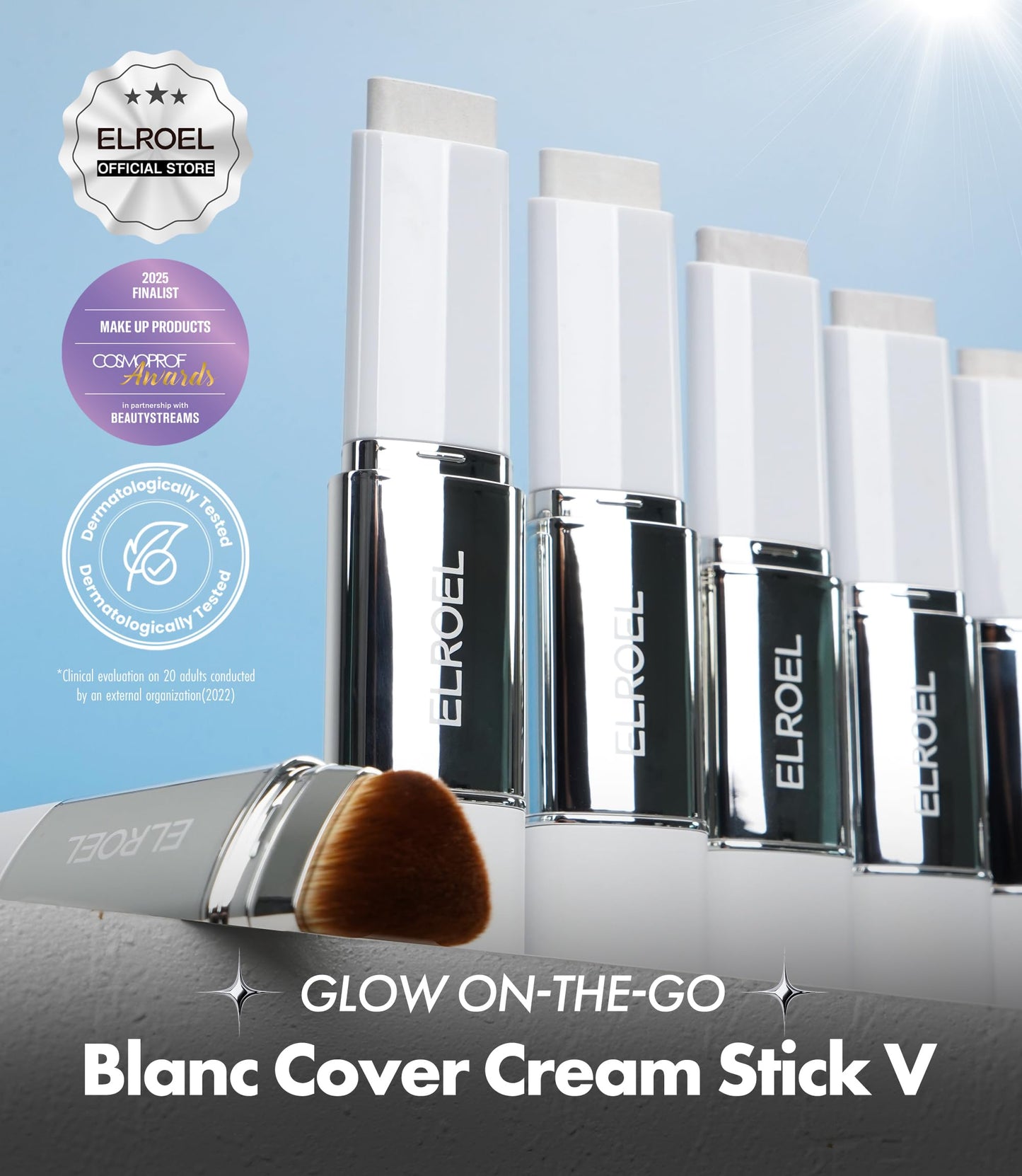 ELROEL Blanc Cover Stick V White – Color-Changing Foundation with Volufiline | Dewy Buildable Coverage