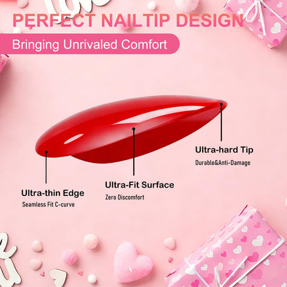 ELSAGIRL Red Cat Eye Press-On Nails – 5 Colors (Jelly Pink & Ruby Red), 160 PCS, 16 Sizes