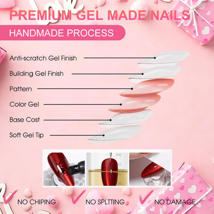 ELSAGIRL Red Cat Eye Press-On Nails – 5 Colors (Jelly Pink & Ruby Red), 160 PCS, 16 Sizes