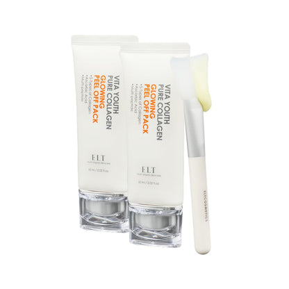 ELT Pure Collagen Peel-Off Mask Pack (2 Count) – 5 Collagens, 8-Peptide Complex, Brush