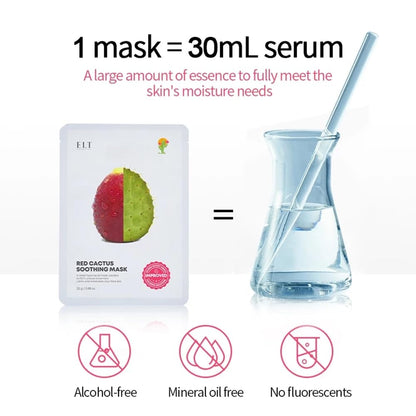 ELT Red Cactus Extract Mask (5,000 ppm) – 25 g / 0.88 oz, Korean Brightening & Anti-Aging Sheet Mask (10 ea)