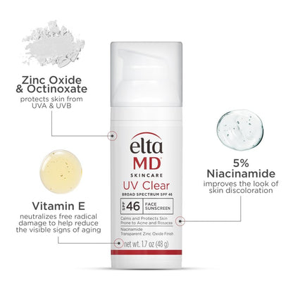 EltaMD UV Clear SPF 46 Face Sunscreen — Oil-Free for Acne-Prone Skin | 1.7 oz Pump (Pack of 2)