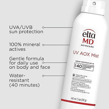 EltaMD UV AOX Mist Mineral Sunscreen Spray SPF 40 – Face & Body (Pack of 2)