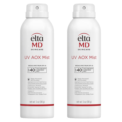 EltaMD UV AOX Mist Mineral Sunscreen Spray SPF 40 – Face & Body (Pack of 2)