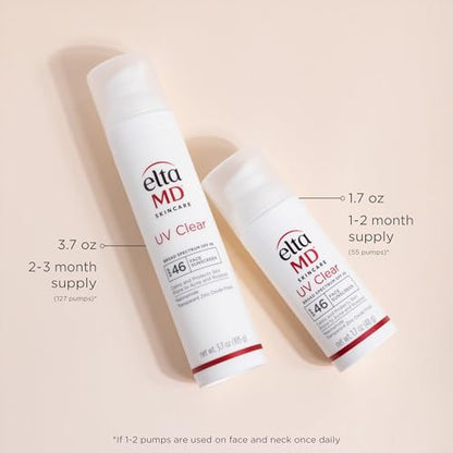 EltaMD UV Clear SPF 46 — Oil-Free Zinc Oxide Facial Sunscreen for Acne-Prone & Sensitive Skin (3.7 oz)