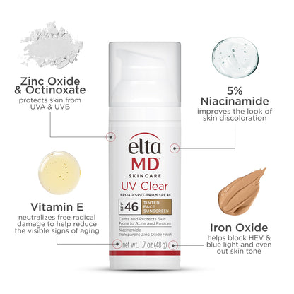EltaMD UV Clear Tinted Face Sunscreen SPF 46 — Oil-Free, Zinc Oxide, Dermatologist Recommended