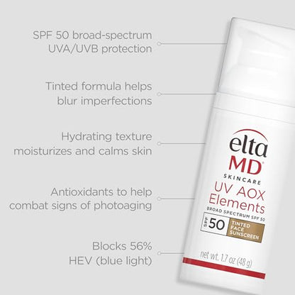 EltaMD UV Elements Tinted Moisturizer SPF 44 – Mineral Sunscreen, Oil-Free, Water-Resistant (2 x 2 oz)