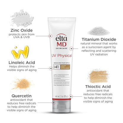 EltaMD UV Physical Tinted Face Sunscreen SPF 41 | Mineral, Matte Finish, 100% Mineral Actives