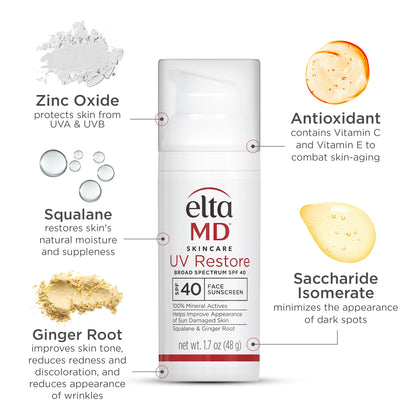 EltaMD UV Restore SPF 40 Mineral Face Sunscreen – Tinted, Moisturizing (1.7 oz)