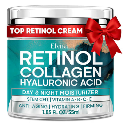 Elvira Retinol Anti-Aging Moisturizer with Collagen, Stem Cells & Hyaluronic Acid – Firming Cream for All Skin Types | 1.85 oz