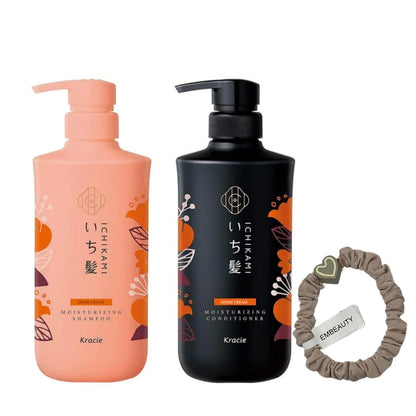 EMBEAUTY Ichikami Moisturizing Shampoo & Conditioner Set - 480ml + 480ml + Hair Tie