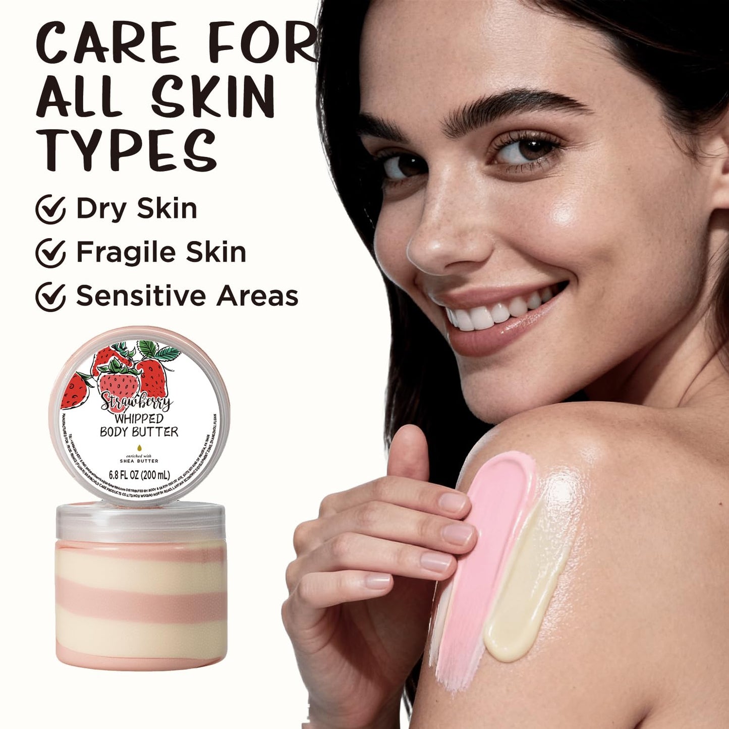 Embleaf Strawberry Whipped Body Butter – Deep Moisturizing Shea Lotion for Dry Skin (3.4 fl oz + 6.8 fl oz)