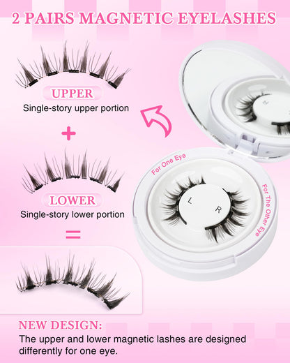EMEDA Natural Look Magnetic Eyelashes Kit – 2 Pairs, No Glue, Easy Wear, Reusable