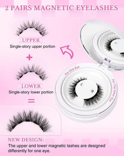 EMEDA Natural Look Magnetic Eyelashes Kit – 2 Pairs, Reusable, No Glue